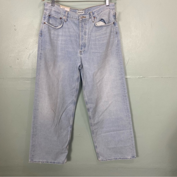 Agolde Low Slung Baggy Jeans Blue Fragment Straight Leg Size 30 Light Wash - Picture 2 of 7